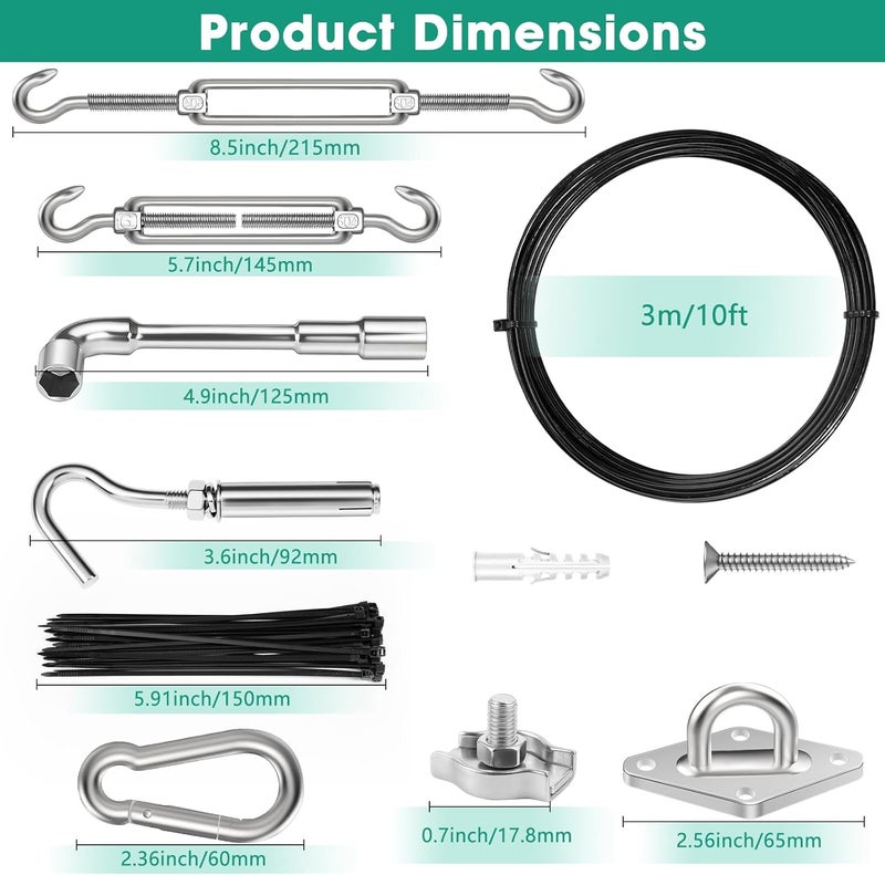 Btvsd 4 PCS 10ft Sun Shade Sail Hardware Kit, 304 Stainless Steel Cable Wire with Nylon Coating - for Rectangle Triangle Square Shade Sail Installation, Outdoor Garden Patio - Image 3